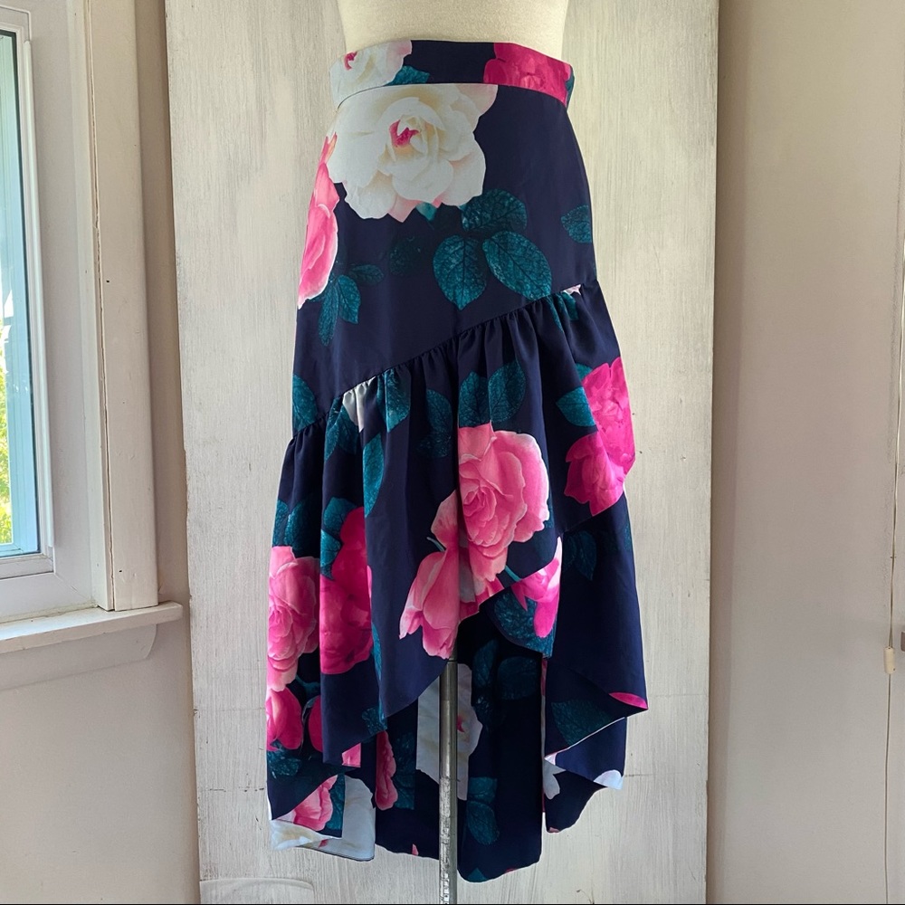 Women’s 10 Eliza j hi low ruffle floral patio skirt